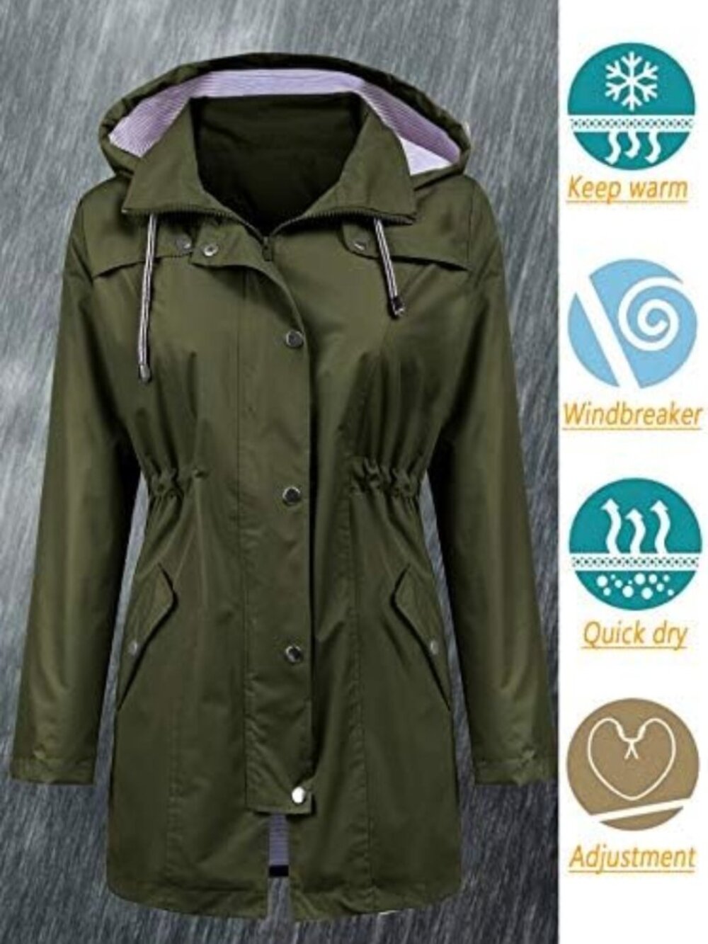 Waterproof Hooded Raincoat for Women | Long Trench Windbreaker Jacket S-XXL - Picture 2 of 5